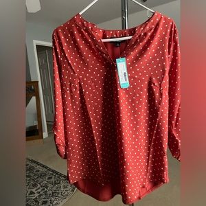 Fortune and ivy blouse orange polka dots